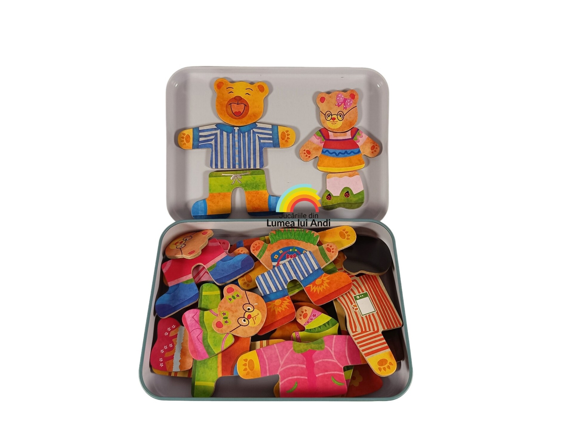 Poze site fundal alb (318) Puzzle magnetic îmbracă familia de ursuleți - tata și fetița, joc cu 36 piese - imagine 1