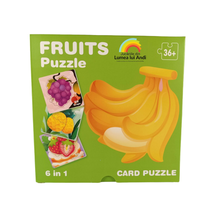 Set 6 carduri puzzle cu piese mari, model cu fructe