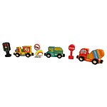 Trenuleț din lemn magnetic cu vehicule de intervenție și semne de circulație - imagine 2