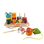 Joc Montessori 3 în 1, sortator cu văcuță și joc de pescuit și șnuruit - imagine 2