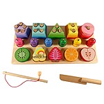 Joc educativ 3 în 1 Montessori - sortator forme, pescuit și feliere fructe din lemn - imagine 3