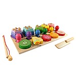 Joc educativ 3 în 1 Montessori - sortator forme, pescuit și feliere fructe din lemn - imagine 4
