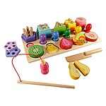 Joc educativ 3 în 1 Montessori - sortator forme, pescuit și feliere fructe din lemn - imagine 2