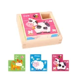 Set 8 cuburi tip puzzle din lemn cu animalele de la fermă și cifre