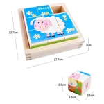Set 8 cuburi tip puzzle din lemn cu animalele de la fermă și cifre - imagine 2
