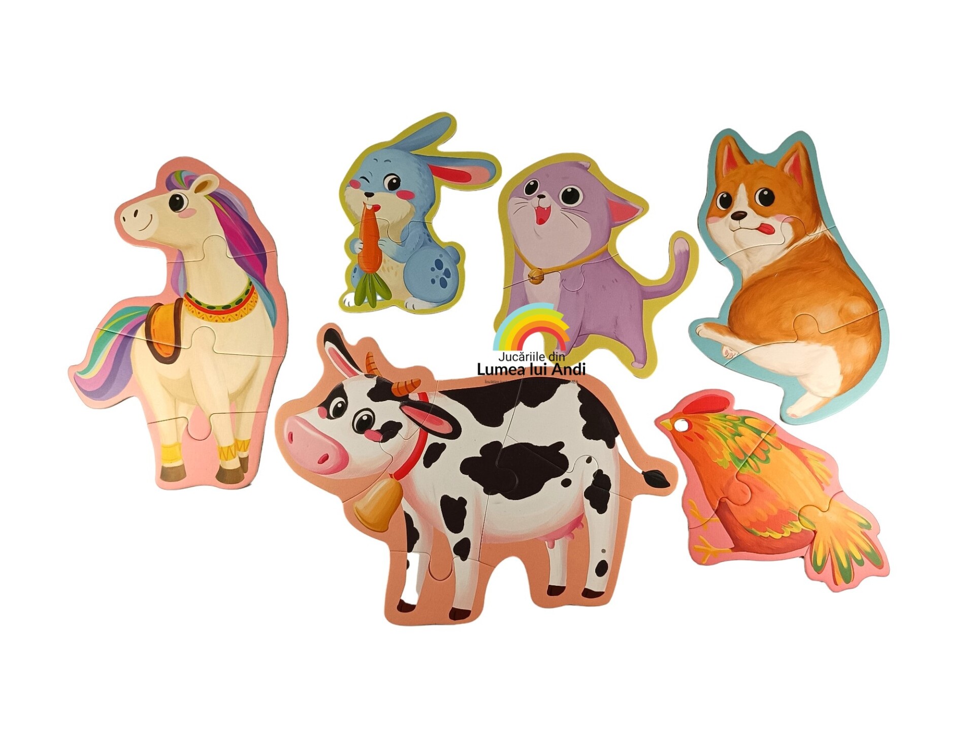 Poze site fundal alb (363) Puzzle din carton cu 6 imagini, piese mari din carton gros, tematică Animale de la Fermă - imagine 1