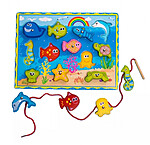 Joc multifuncțional tip puzzle 3 în 1: puzzle încastru, pescuit și șnuruit animale marine