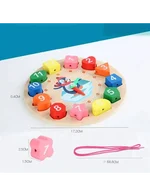 Ceas din lemn, tip puzzle încastru cu forme și joc de înșiruit - imagine 4