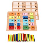 Joc aritmetic din lemn cu planșe, jetoane și bețișoare, pentru calcule matematice simple (adunare și scădere), 155 piese - imagine 7