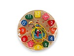 Ceas din lemn, tip puzzle încastru cu forme și joc de înșiruit