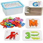 Joc educativ carduri cu litere și cifre din lemn