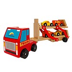 Camion transportator supraetajat din lemn cu 4 mașinuțe