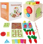 Cub educativ din lemn cu 9 activități Montessori