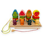 Joc Montessori 3 în 1, sortator cu fructe și joc de pescuit și șnuruit
