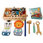 Jucărie educativă pentru asamblat tip banc de lucru cu unelte, din lemn și plastic