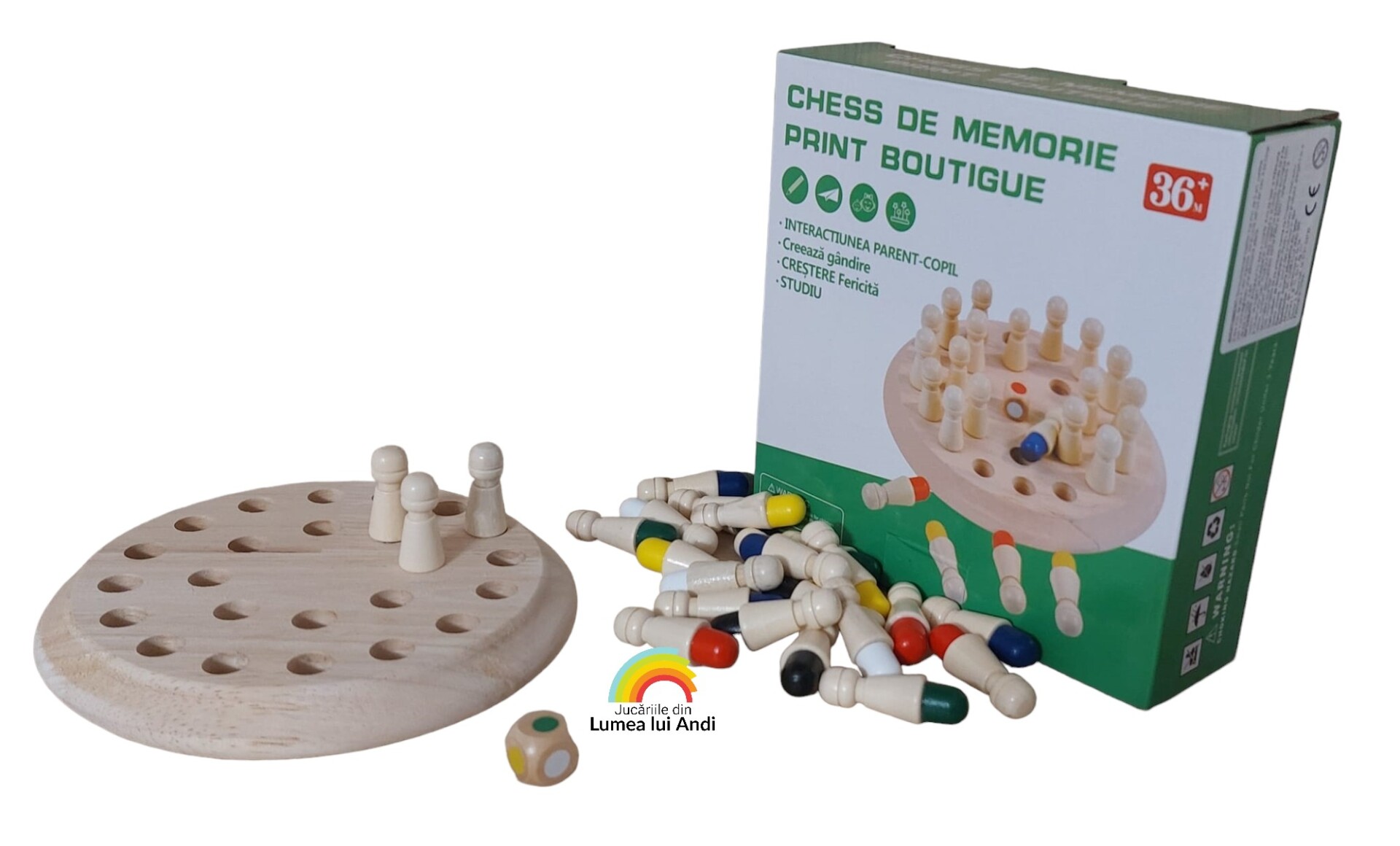 Joc Chess lb romana-Photoroom Joc de memorie din lemn Memory Chess cu 24 pioni - imagine 1