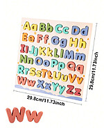 Puzzle încastru 3D din lemn cu litere mari și mici în limba engleză- culori pastel - imagine 2