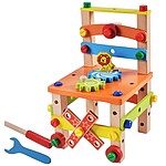 Scăunel. Jucărie educativă pentru asamblat tip banc de lucru, cu șuruburi din lemn și plastic