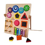 Planșă de activități Busy Board multifuncțional cu: rotițe zimțate, forme cu magnet, șiret și xilofon - imagine 9