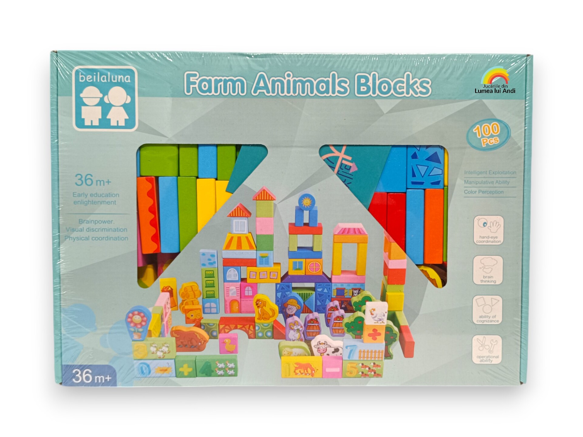 IMG_20241107_091708-Photoroom Set 100 cuburi colorate din lemn Farm Animals Blocks Beilaluna - imagine 1