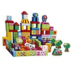 Set 100 cuburi colorate din lemn Farm Animals Blocks Beilaluna - imagine 3