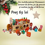 Joc multifuncțional Montessori: sortator de forme, joc de pescuit și recoltat, joc de rol cu ferma