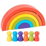 Curcubeu și cilindri Montessori, 12 piese din lemn