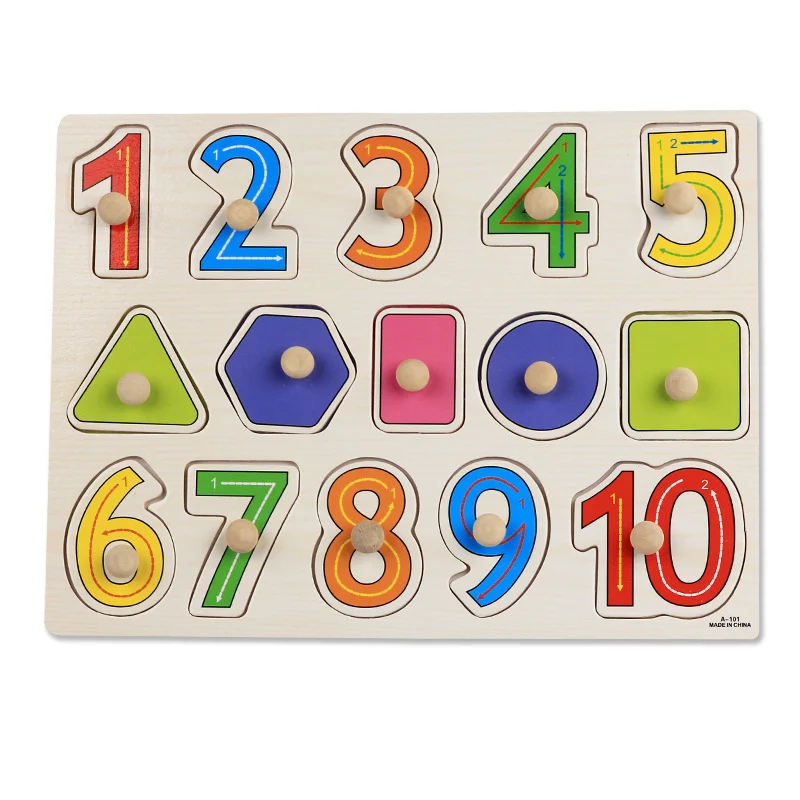puzzle-educativ-din-lemn-a3008-copie-481807 Puzzle încastru cu cifre și forme geometrice, 15 piese - imagine 1