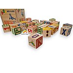 Set 27 de cuburi din lemn cu litere, cifre și imagini cu animale, obiecte, fructe/legume, mijloace de transport - imagine 4