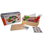 Coș din lemn cu legume magnetice, tocător și cuțit - imagine 4