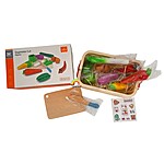 Coș din lemn cu legume magnetice, tocător și cuțit - imagine 5