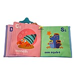 Carte senzorială textilă pentru bebeluși cu animale marine, dimensiuni 10*10 cm - imagine 4