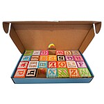 Set 26 de cuburi din lemn cu litere, cifre, animale, forme, alimente - imagine 3
