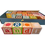Set 26 de cuburi din lemn cu litere, cifre, animale, forme, alimente - imagine 5