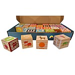 Set 26 de cuburi din lemn cu litere, cifre, animale, forme, alimente - imagine 6