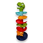 Circuit din plastic pentru bebeluși cu 2 bile zornăitoare și 7 rampe, model Dinozaur - imagine 3