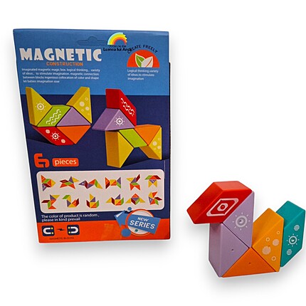 Joc magnetic de construcție de tipul Tangram cu 6 piese