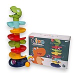 Circuit din plastic pentru bebeluși cu 2 bile zornăitoare și 7 rampe, model Dinozaur - imagine 2