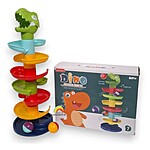 Circuit din plastic pentru bebeluși cu 2 bile zornăitoare și 7 rampe, model Dinozaur
