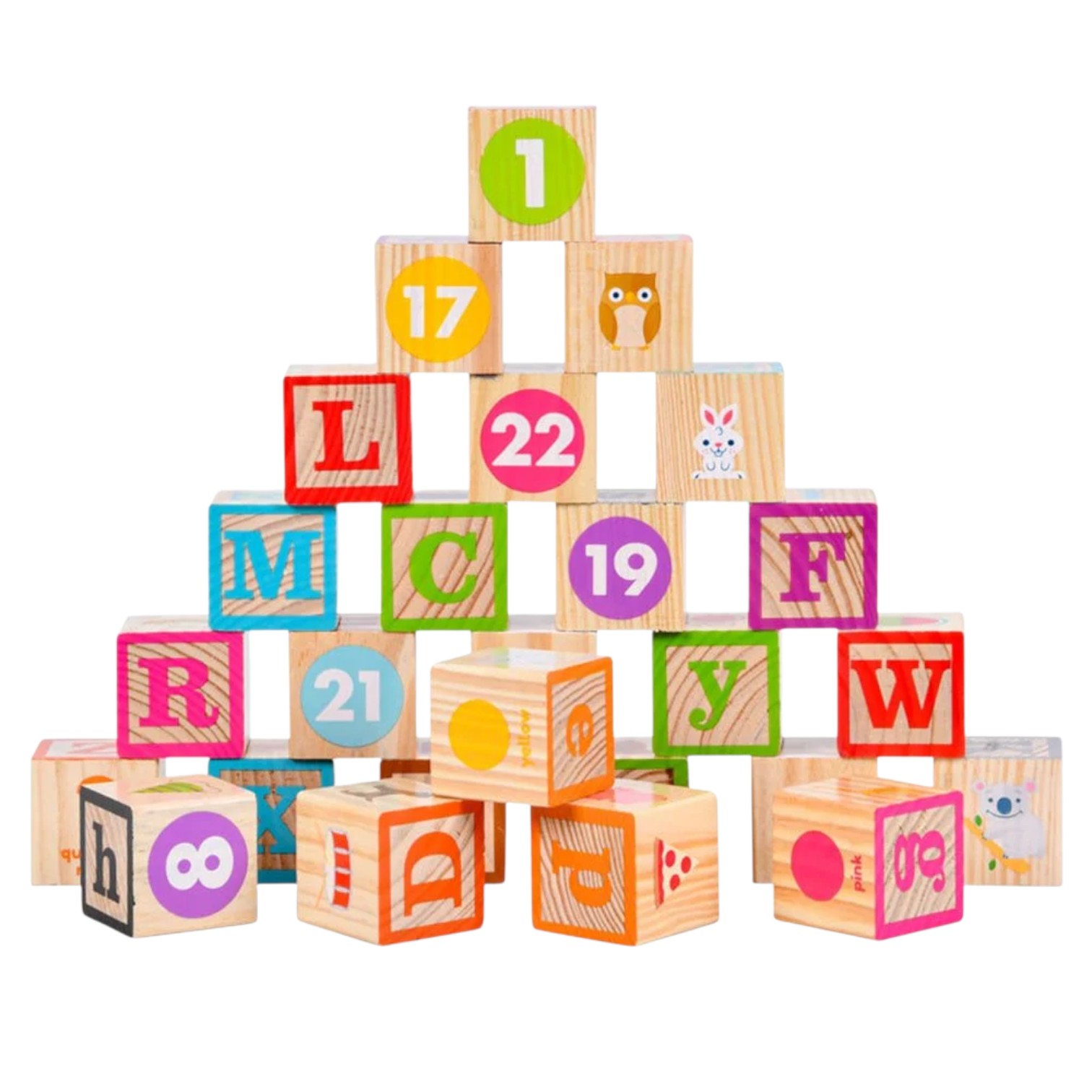 set-cuburi-lemn-litere-si-cifre-mari-ABC-blocks13 Set 26 de cuburi din lemn cu litere, cifre, animale, forme, alimente - imagine 1