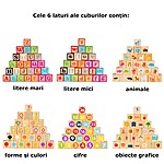 Set 26 de cuburi din lemn cu litere, cifre, animale, forme, alimente - imagine 8