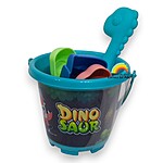 Jucării de plajă și nisip din plastic – Găletușă albastră model Dinozauri - 7 piese - imagine 2