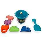 Jucării de plajă și nisip din plastic – Găletușă albastră model Dinozauri - 7 piese - imagine 4