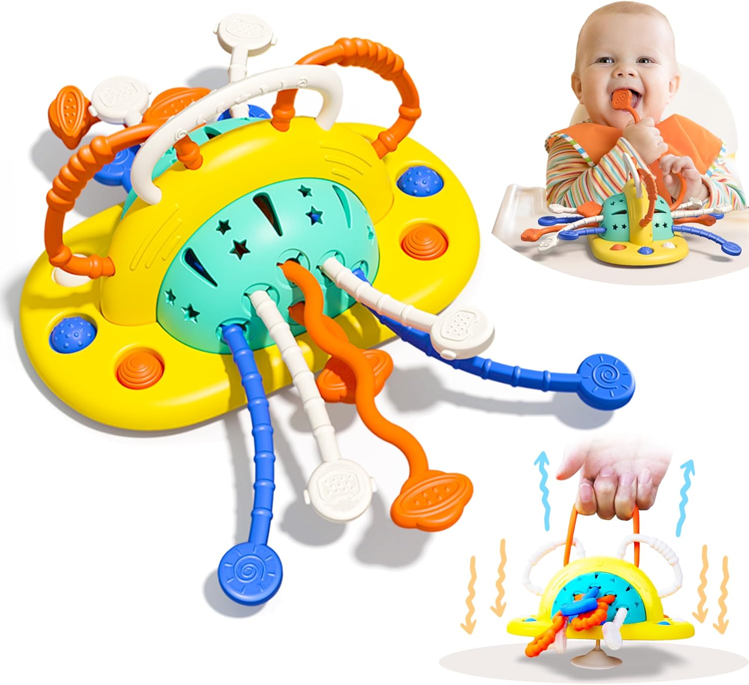 Jucarie-senzoriala-cu-sfoara-din-silicon-pentru-motricitate-si-ventuza-Ozn2 Jucărie senzorială, de dentiție și de motricitate pentru bebeluși OZN Montessori cu ventuză - imagine 1
