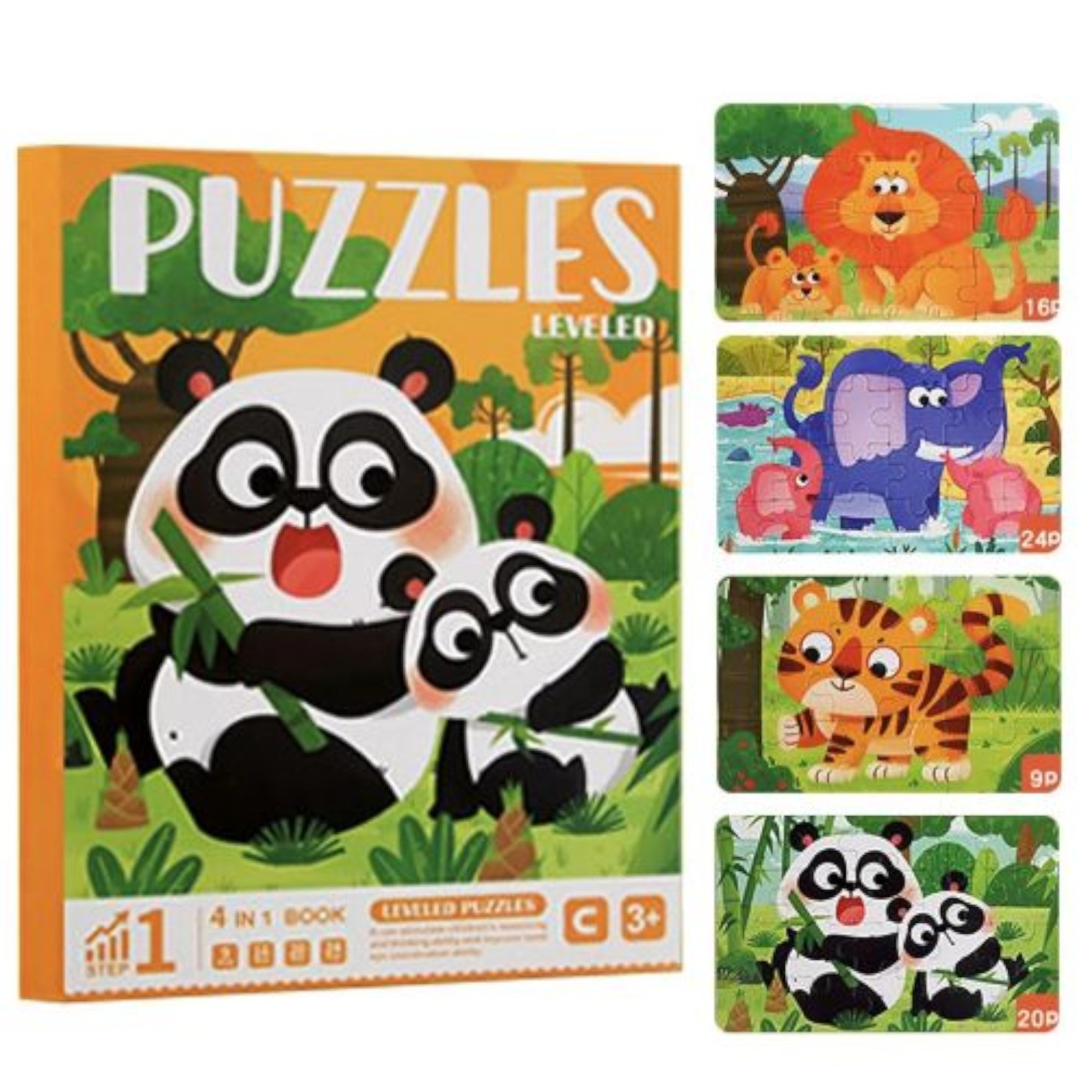 mmn Carte magnetică cu 4 puzzle – Animale sălbatice - imagine 1