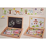 Tăbliță magnetică din lemn cu puzzle și desen - model Animale Sălbatice