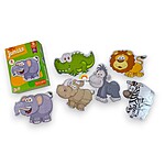 Puzzle din carton pentru bebeluși, cu 6 imagini din 2 sau 3 piese mari, tematică Animale din junglă, 18 luni+