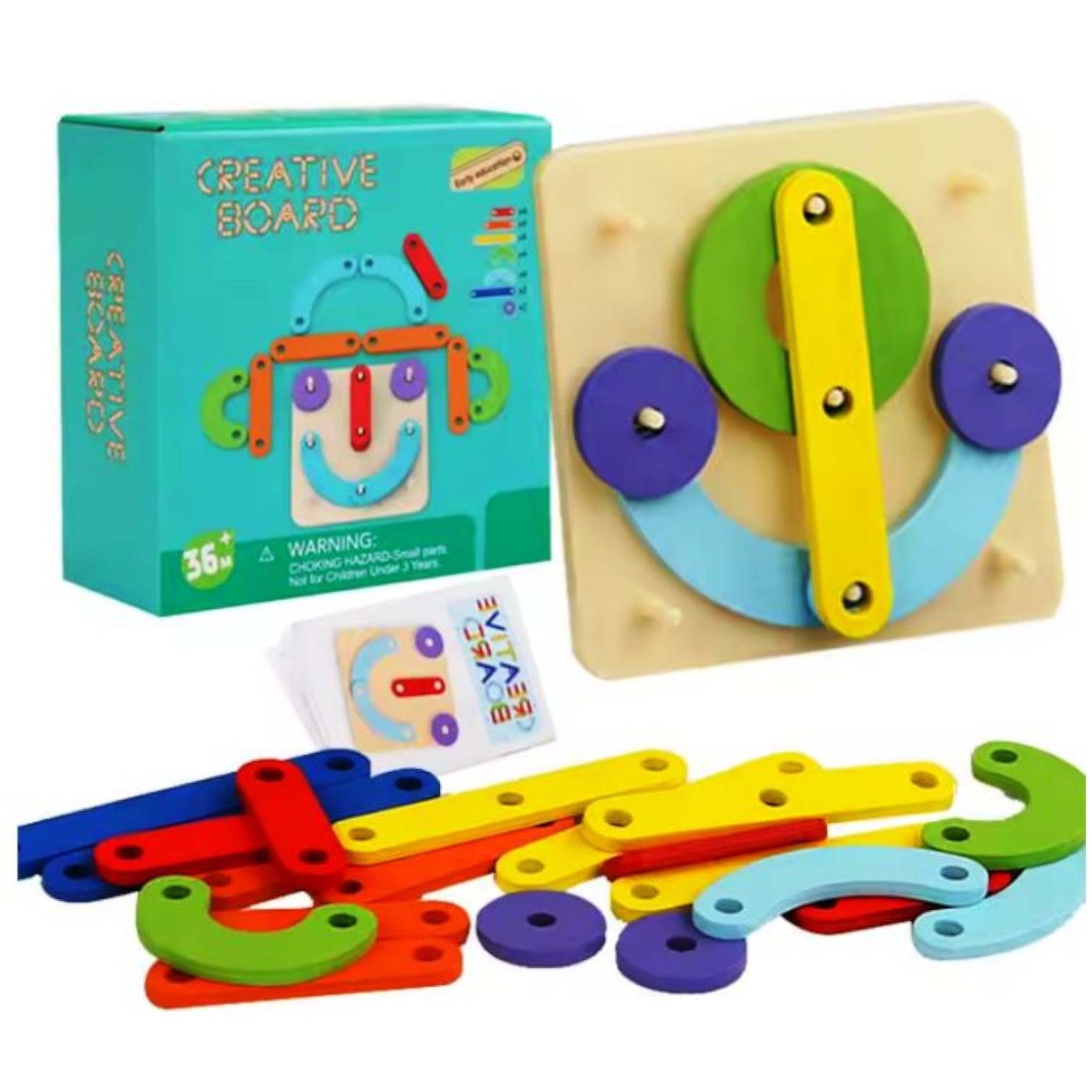 geoboard mic Joc educativ de tip Montessori, Geoboard mic cu baza din plastic și piesele din lemn - imagine 1