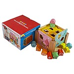 Cub din lemn 2 în 1: sortator de forme geometrice și ceas - imagine 5