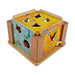 Cub din lemn 2 în 1: sortator de forme geometrice și ceas - imagine 2